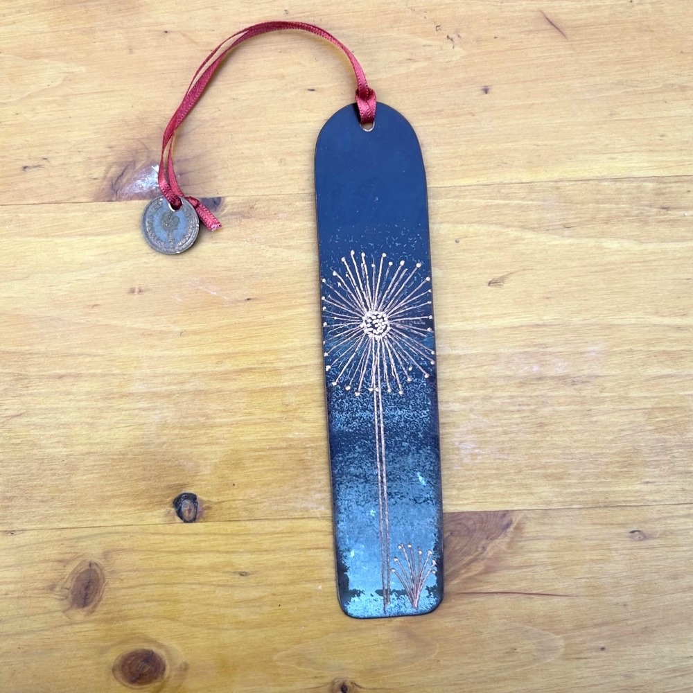 Vintage Enamel on Copper Bookmark Dandelion Starburst Mid Century Modern‎ Art